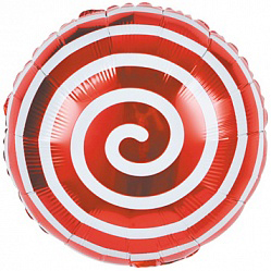Шар (18»/46 см) Круг, Леденец Спираль, Красный