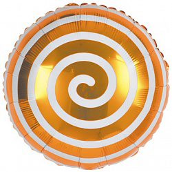 Шар (18»/46 см) Круг, Леденец Спираль, Оранжевый